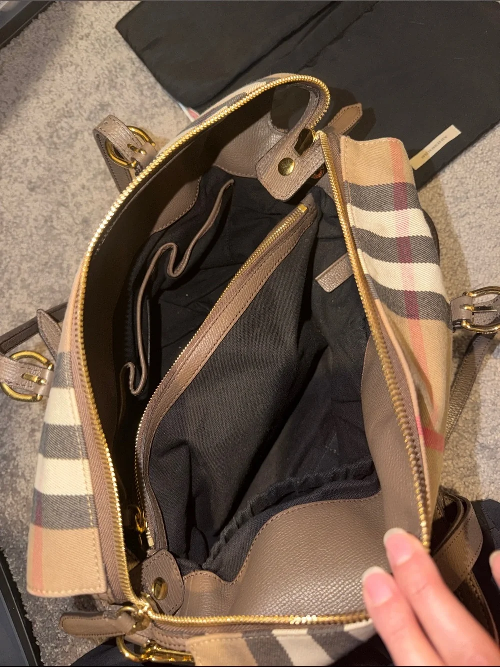 Authentic Burberry Diaper Bag Taupe with Signature Check